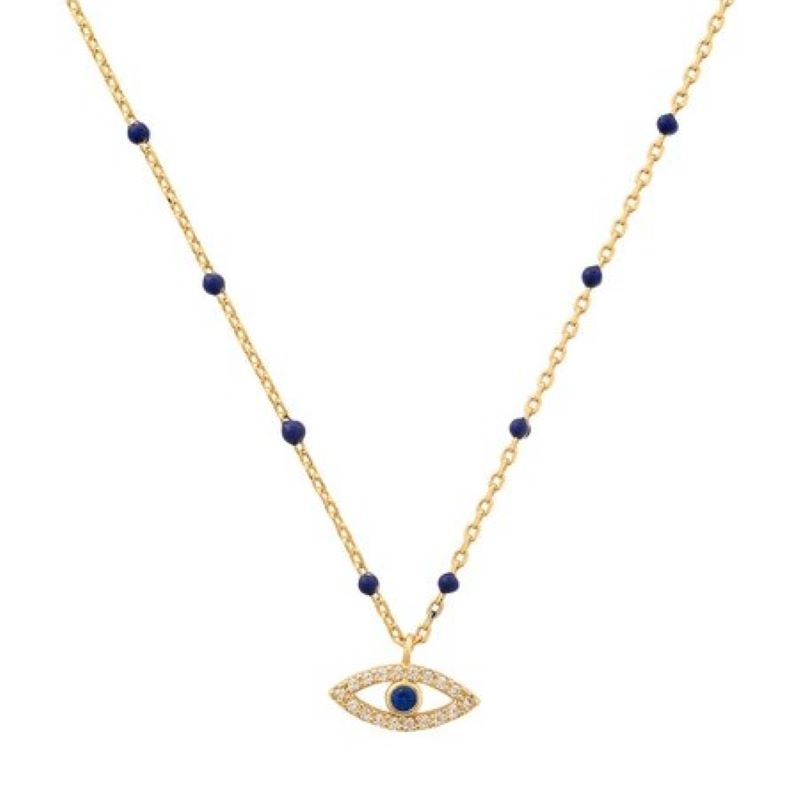 tai enamel evil eye gold navy pendant necklace