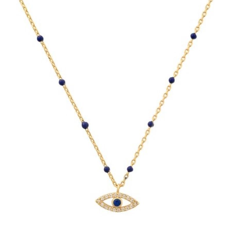 tai enamel evil eye gold navy pendant necklace