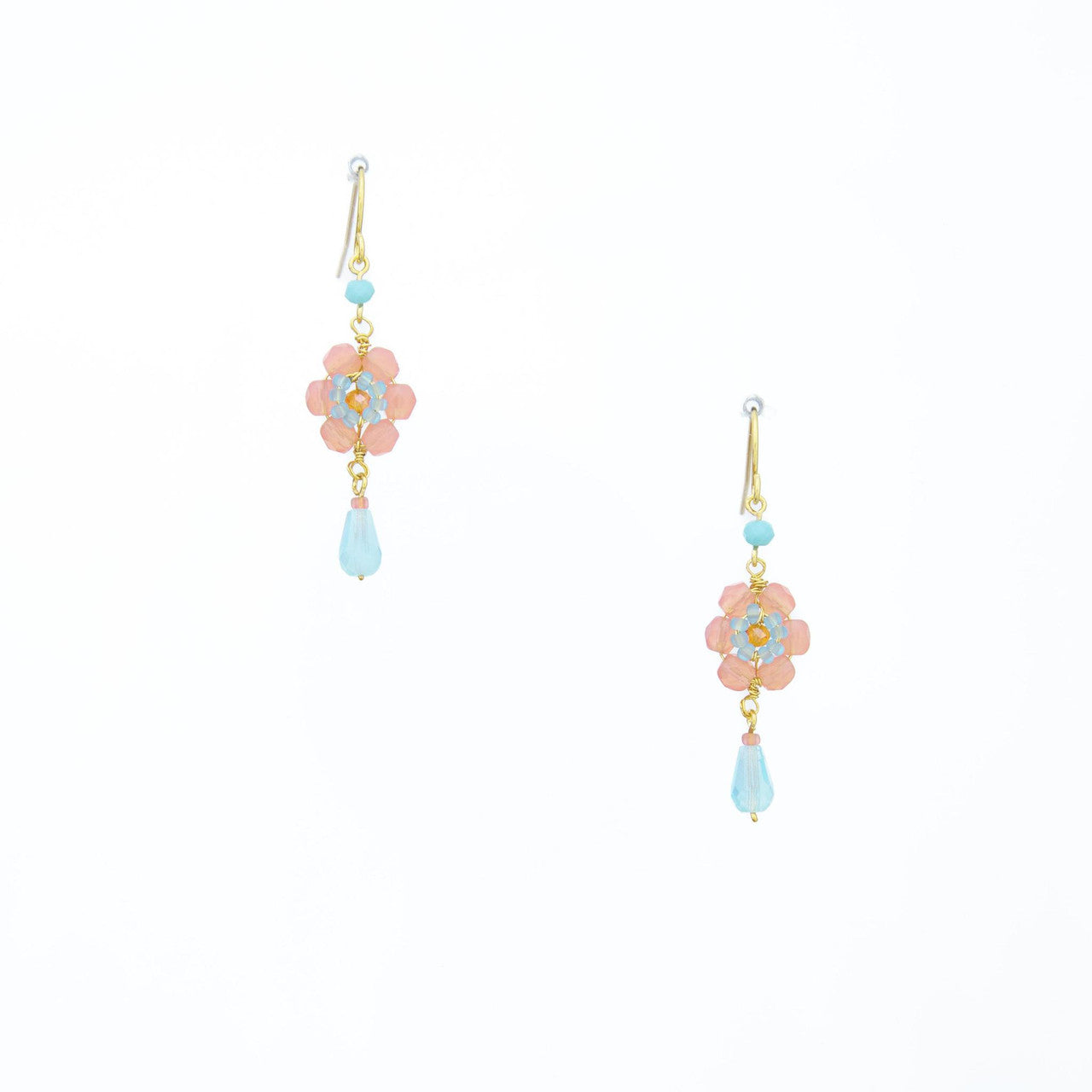 prima hawaiian bloom gold plated pastel pink blue earrings