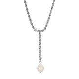 leeada bryn silver pearl lariat necklace