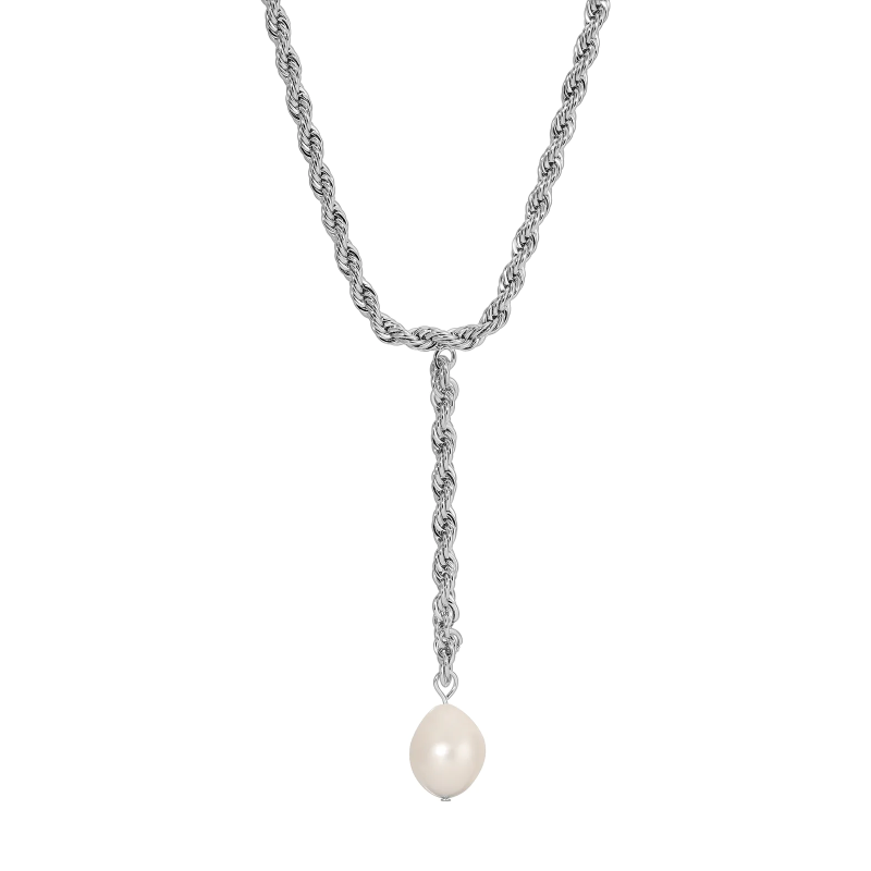 leeada bryn silver pearl lariat necklace
