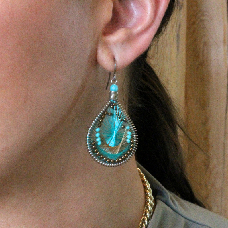 machu picchu boho bronze turquoise earring