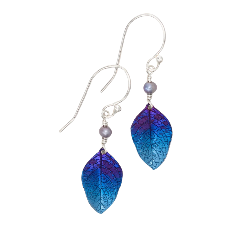 healing leaf silver blue earring
