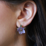 michael michaud french bouquet flower leaf purple stud earring