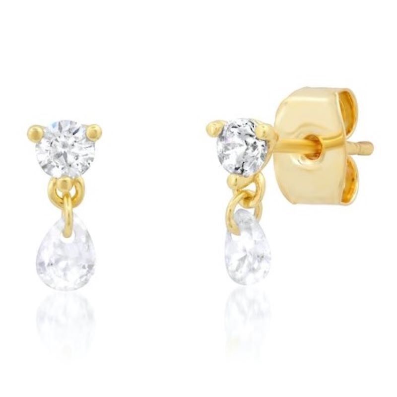 tai sparkly cz stud with pear drop earring