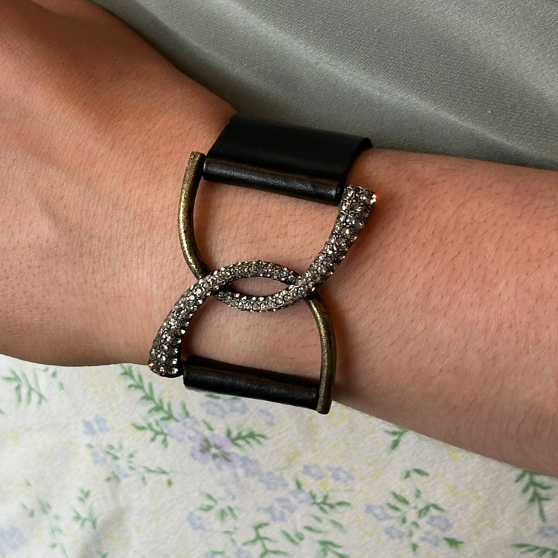 rebel designs crystal leather double d cuff black