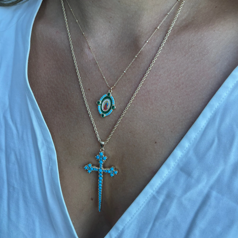 joy dravecky athena gold turquoise cross necklace