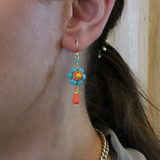 prima hawaiian bloom gold plated turquoise orange earrings