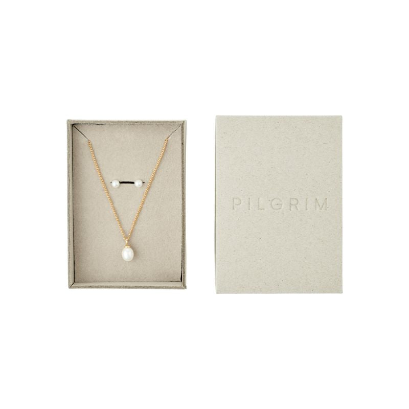 pilgrim evena gold necklace stud set pearl
