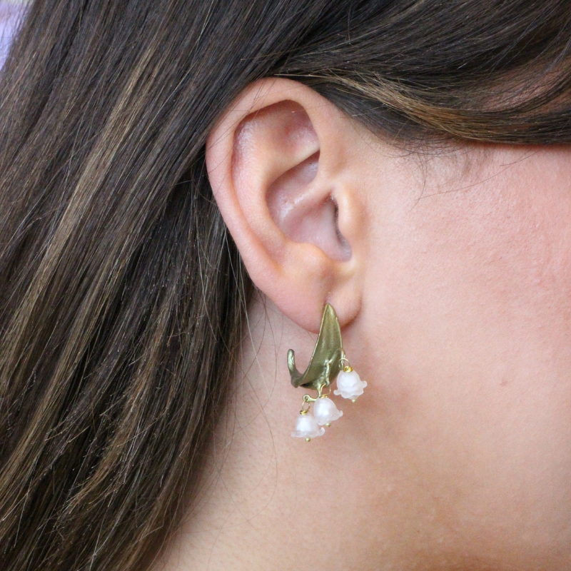 michael michaud lily of the valley post hoop earring white