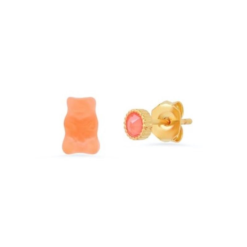 tai gummy bear gold orange mismatched stud earring