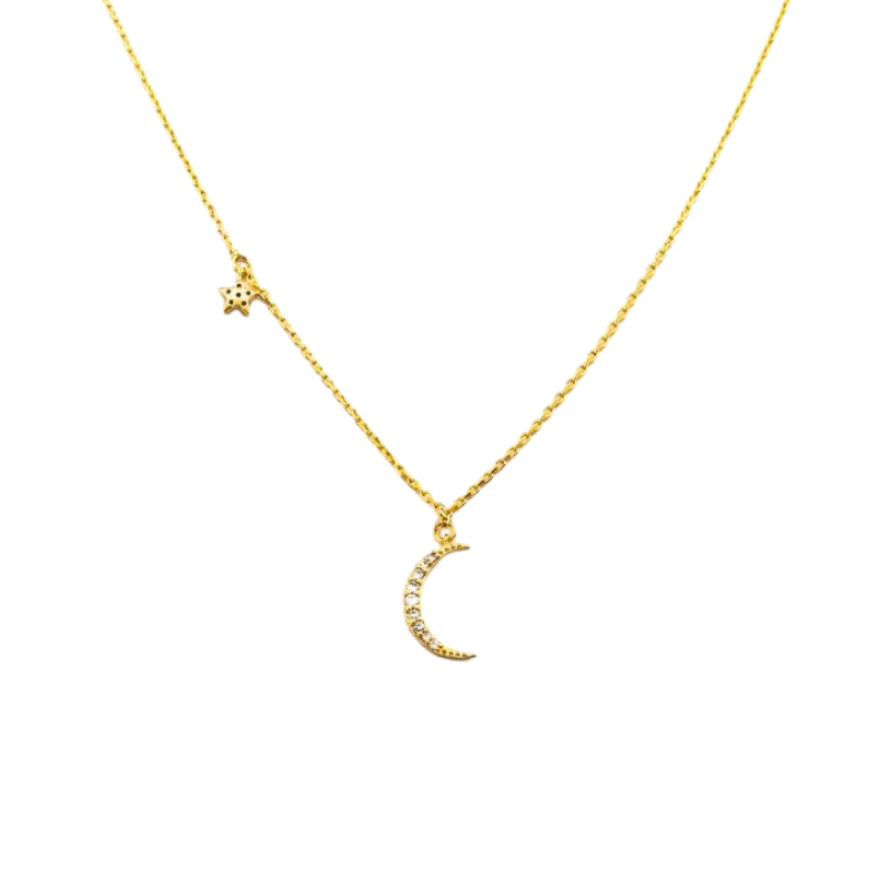tai moon star necklace gold cz