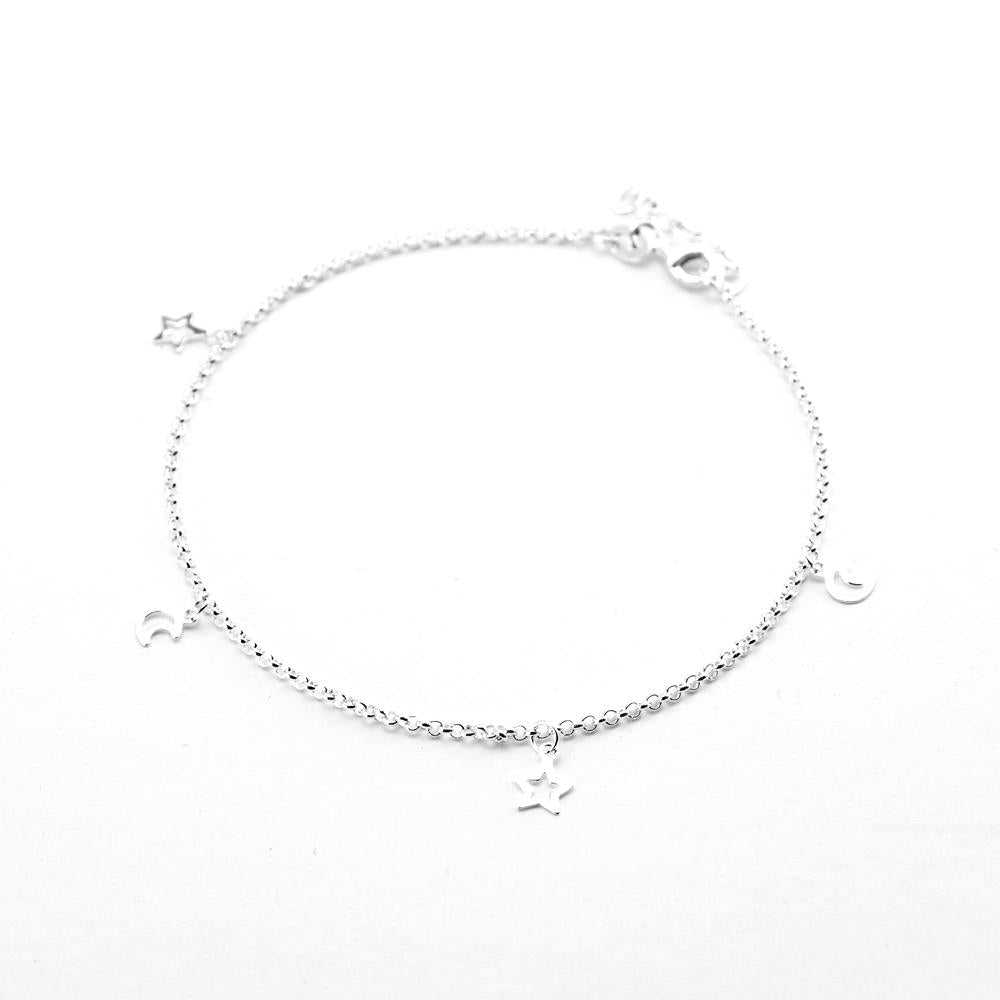 prima sterling silver moon and star anklet