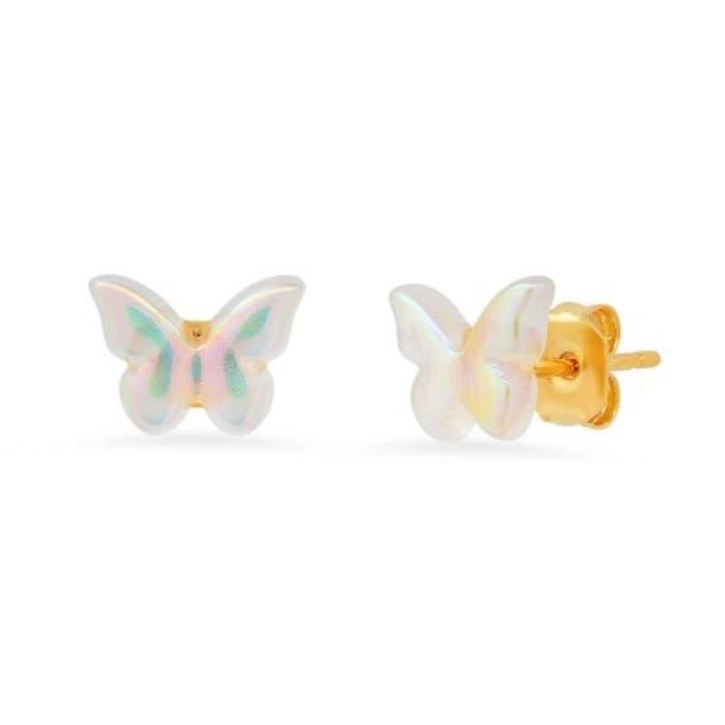 tai iridescent gold butterfly stud earring