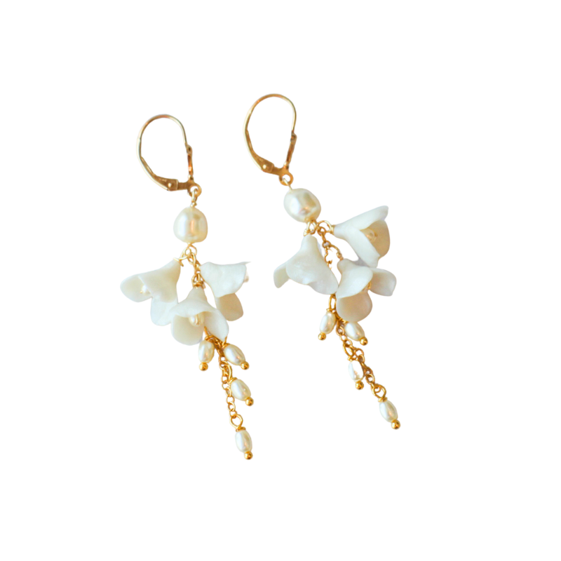 joanna bisley elsa gold flower pearl ivory earring