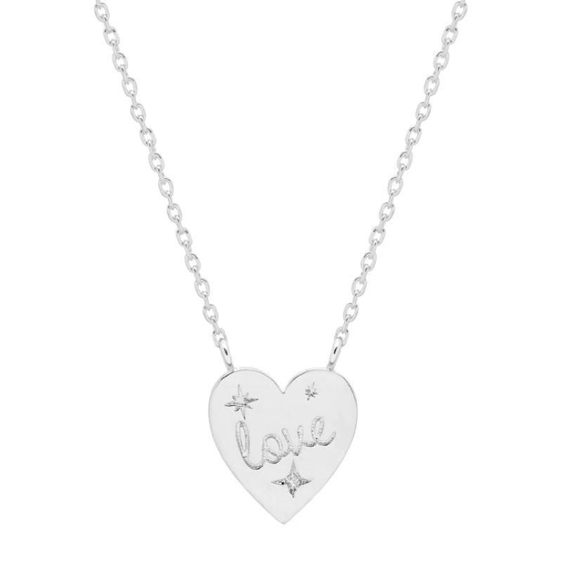 estella bartlett engraved love heart silver necklace