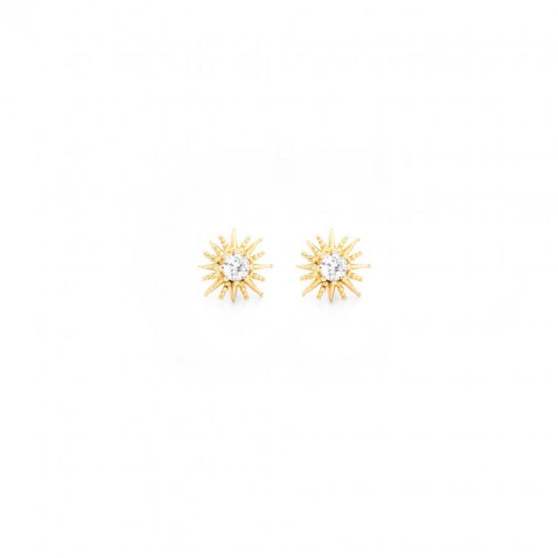 prima sterling silver gold textured cz sunburst studs