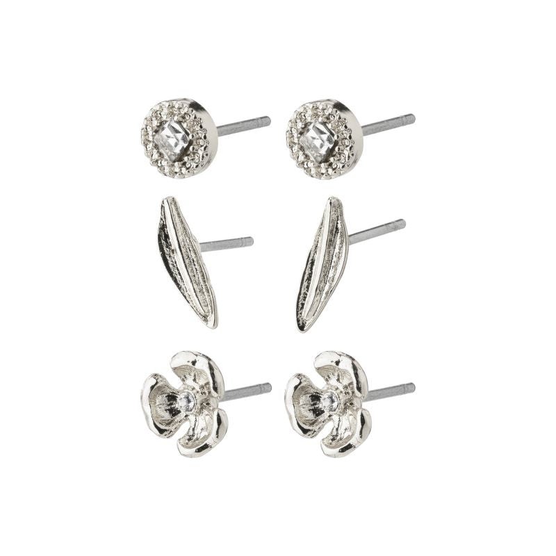 pilgrim echo 3-in-1silver stud earring set