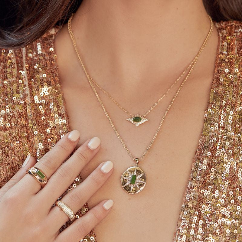 elizabeth stone astra gem gold diopside necklace