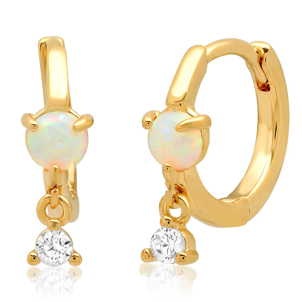 Gold Opal Huggies Earring