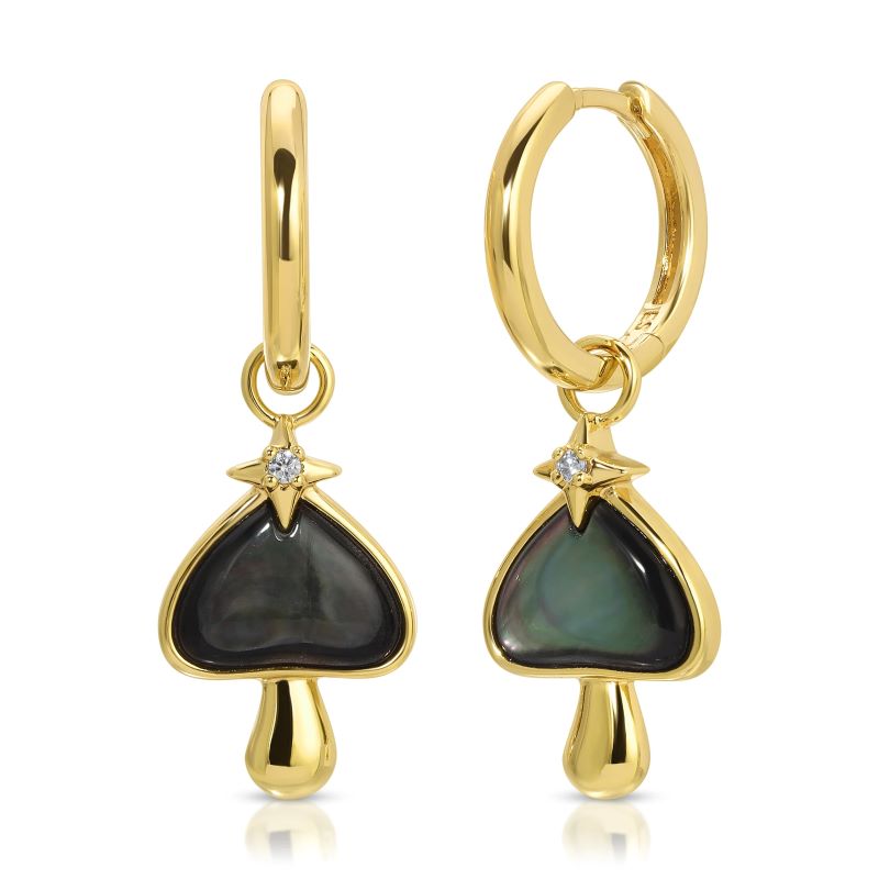 elizabeth stone starry shroom gold black onyx mini hoop earring