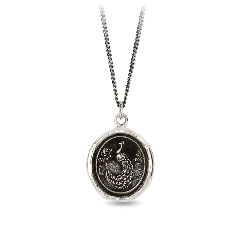 pyrrha peacock silver talisman necklace