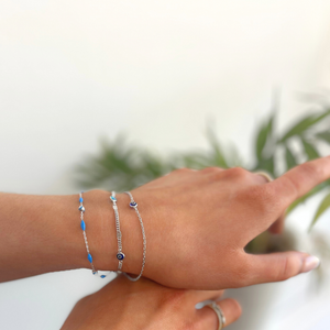 theia silver colourful evil eye bracelet