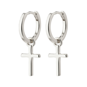 pilgrim daisy silver hoop cross earring