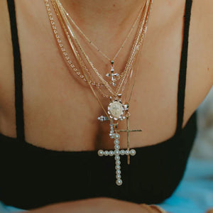 joy dravecky vivian pearl gold cross necklace