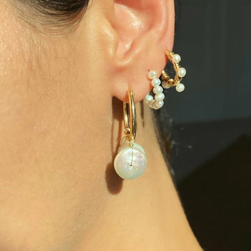 kozakh lolo pearl gold hoop earring