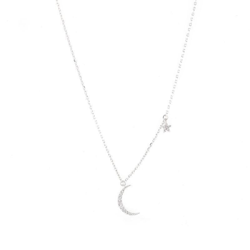 tai moon star necklace silver cz