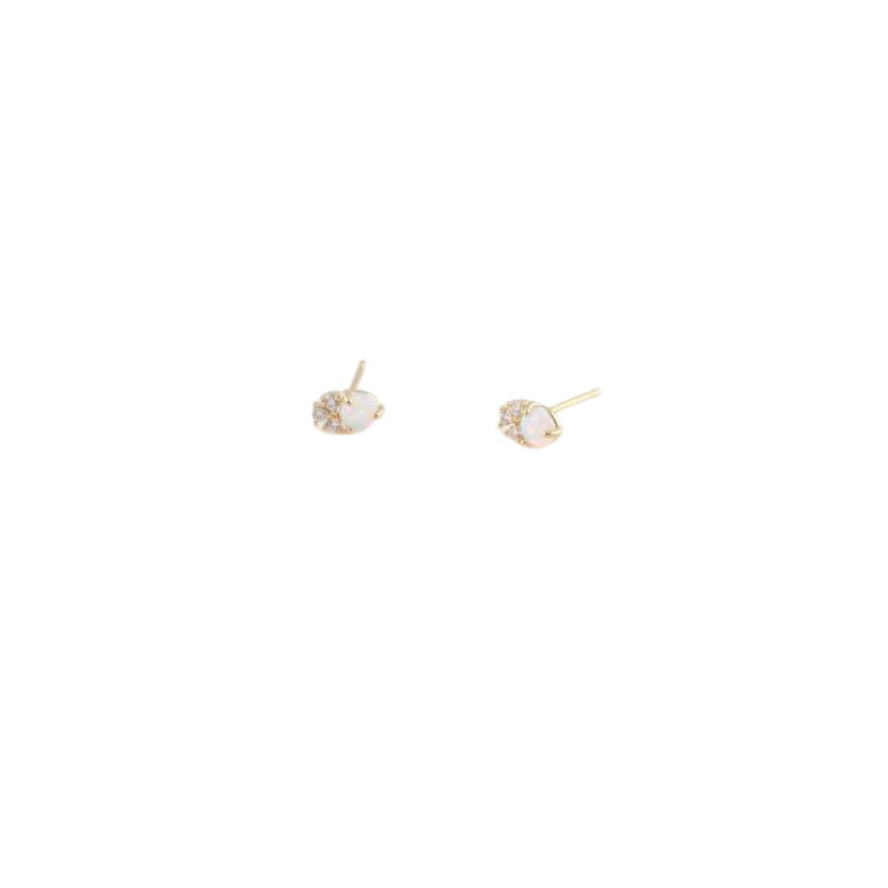 tai opal three cz stud earring gold