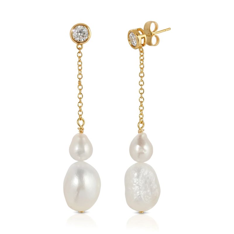 leeada finley gold pearl drop earring