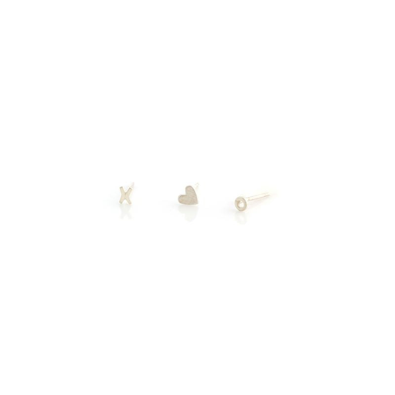 mimi and marge x o heart silver stud earring set