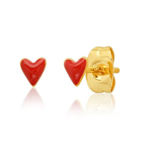 tai gold red enamel mini heart stud earring