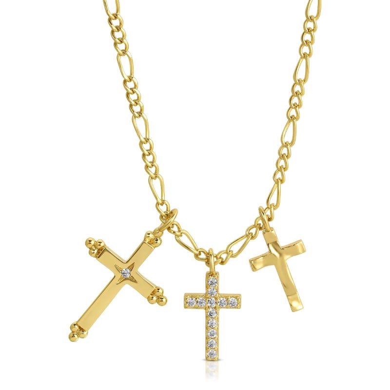 elizabeth stone roman cross gold trio pendant necklace