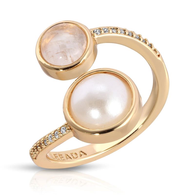 leeada penelope wrap gold pearl moonstone ring