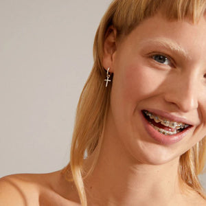 pilgrim daisy silver hoop cross earring