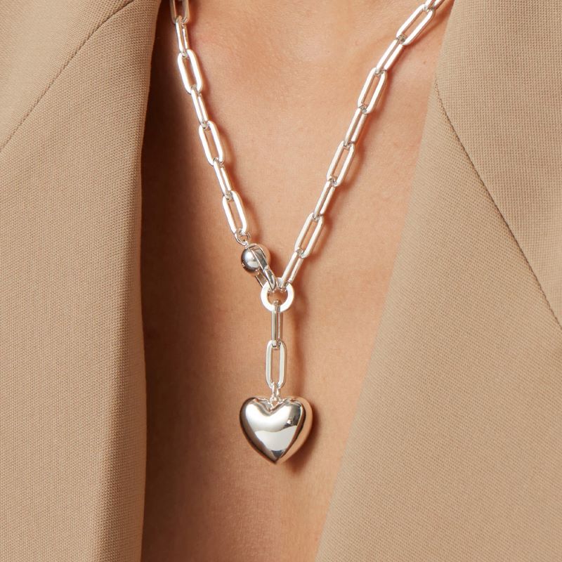 jenny bird puffy heart silver chain necklace