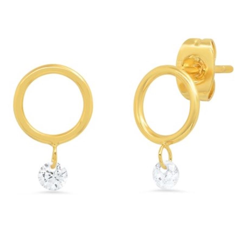 tai gold open circle stud with cz dangle earring