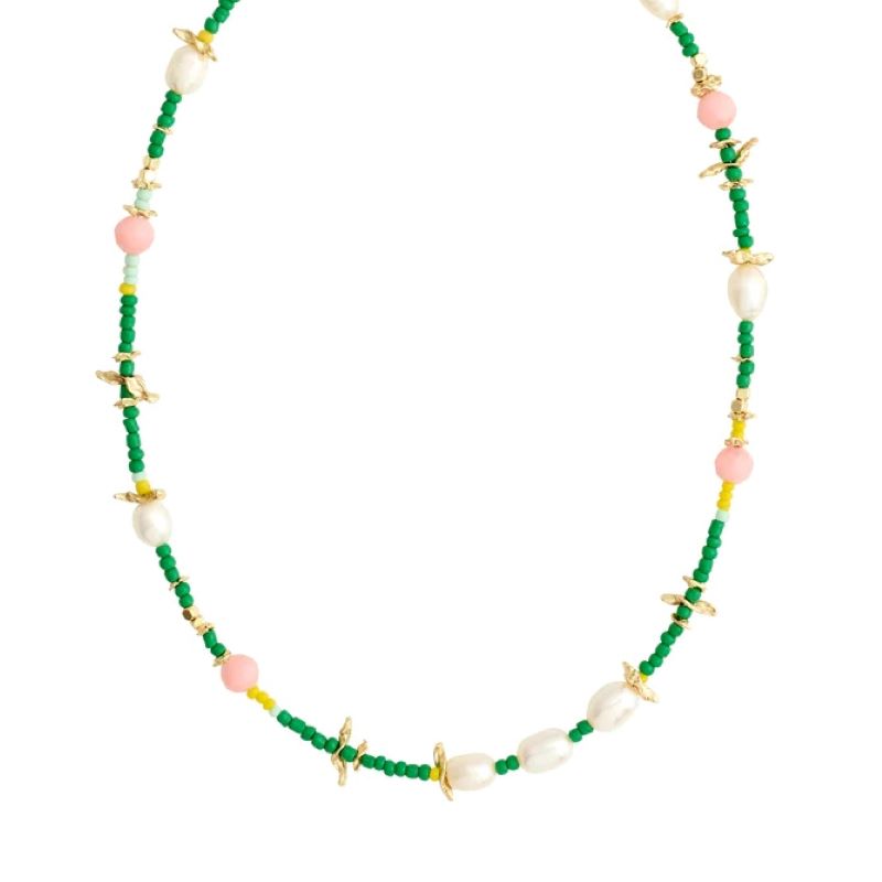 pilgrim pause freshwater green gold necklace