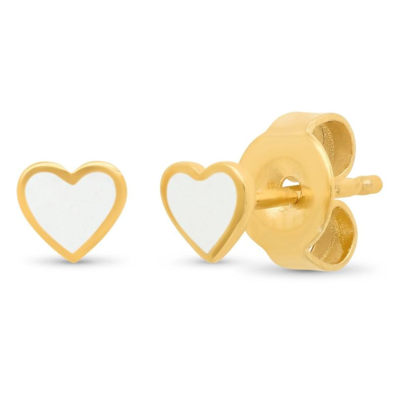 tai white enamel heart stud earring