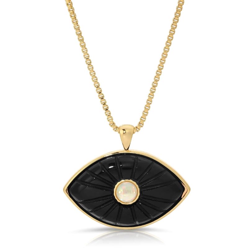 elizabeth stone protect gold black onyx pendant necklace