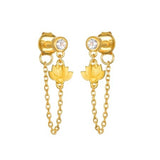 satya lotus drape gold white topaz drape chain stud earring