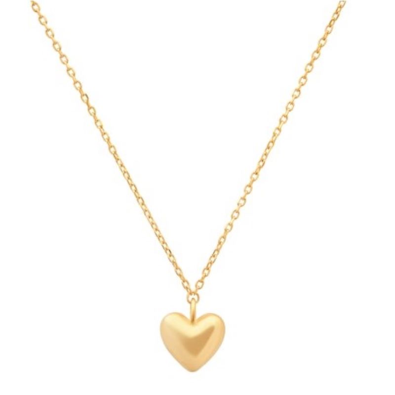 tai puffed gold heart pendant necklace