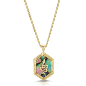 elizabeth stone guardian gold abalone serpent necklace