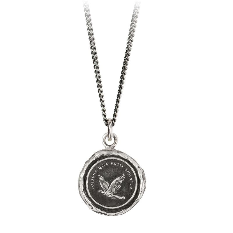 pyrrha believe you can eagle silver necklace
