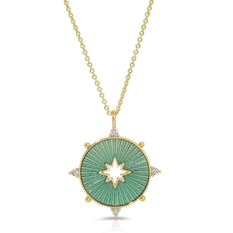 elizabeth stone gold starstruck pendant necklace teal green