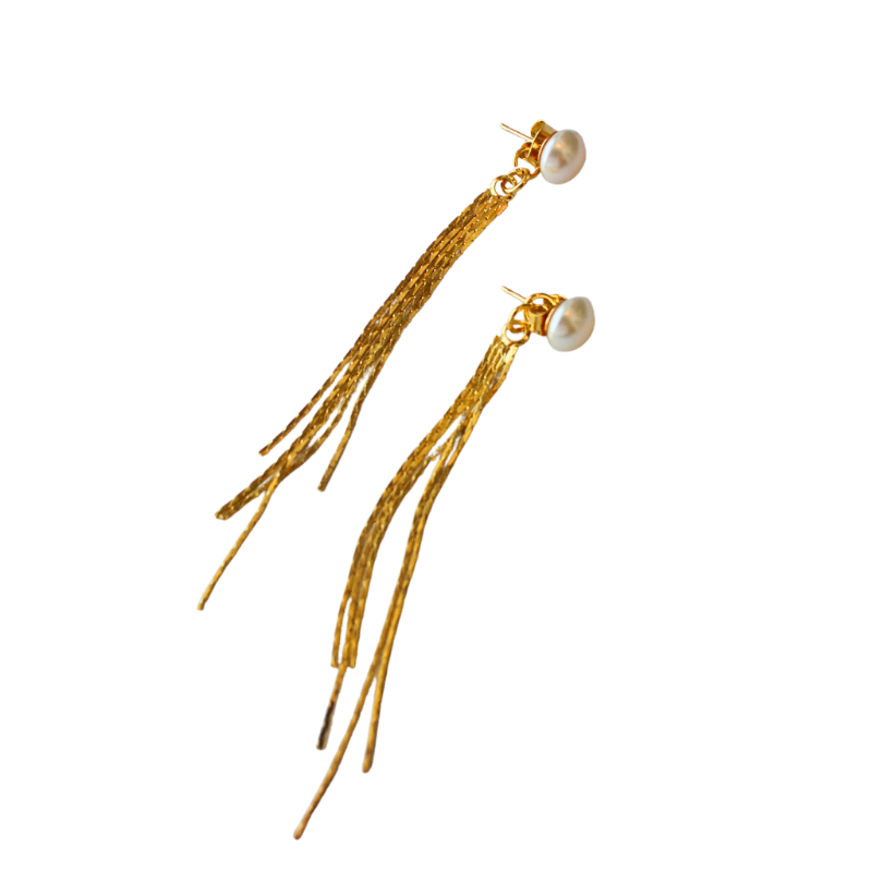 joanna bisley charlee gold pearl stud tassel earring