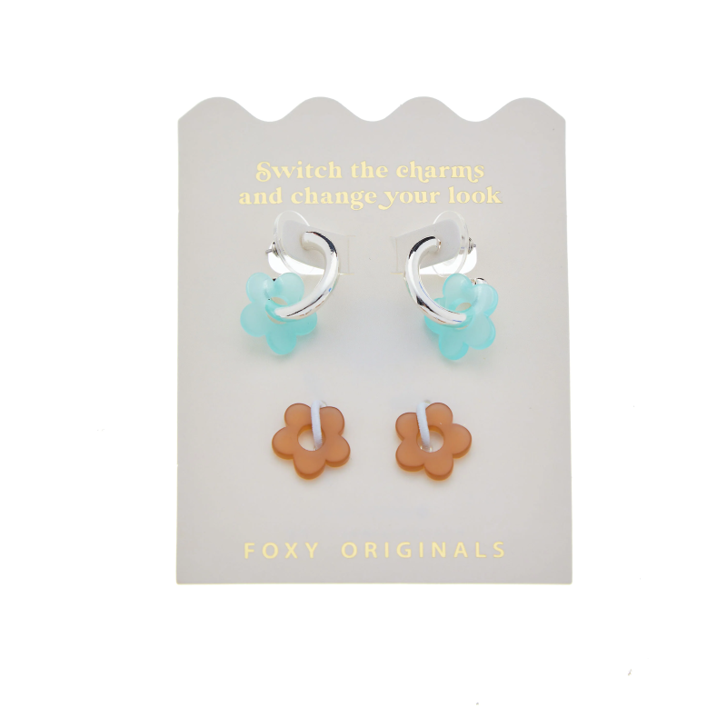 foxy originals silver aqua sand flower hoop earring set